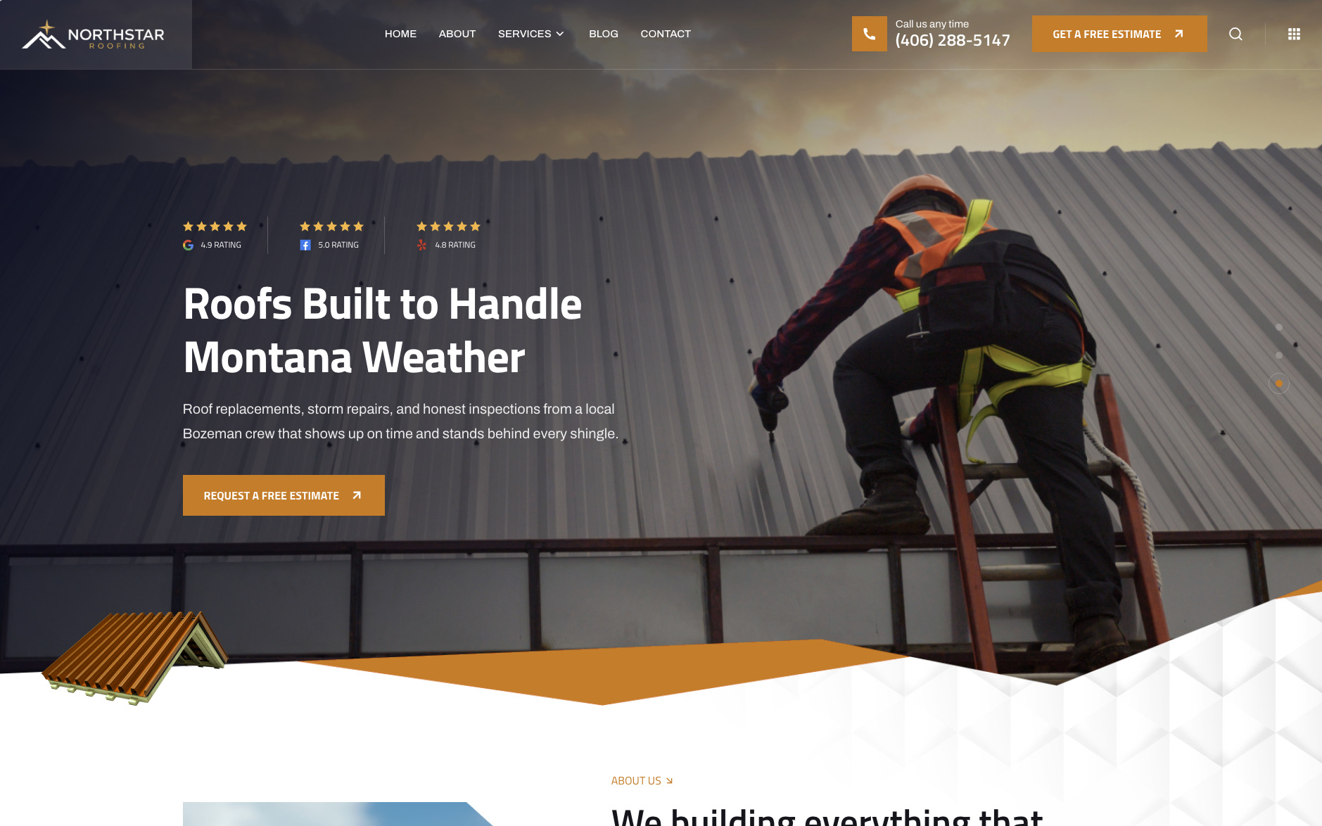 Screenshot of the Northstar Roofing website